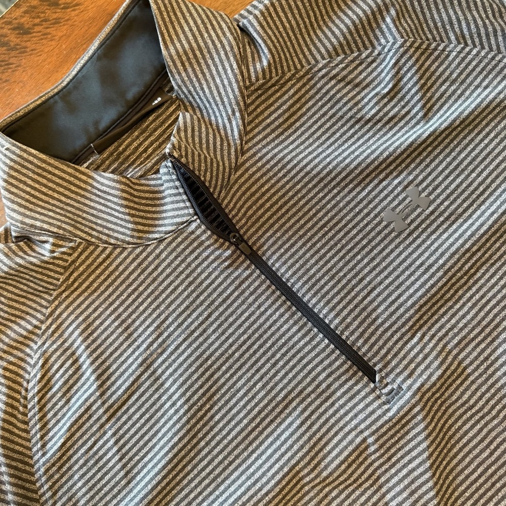Under Armour Pullover Mens 2XL Gray Stripe 1/4 Zip Long Sleeve Golf Performance